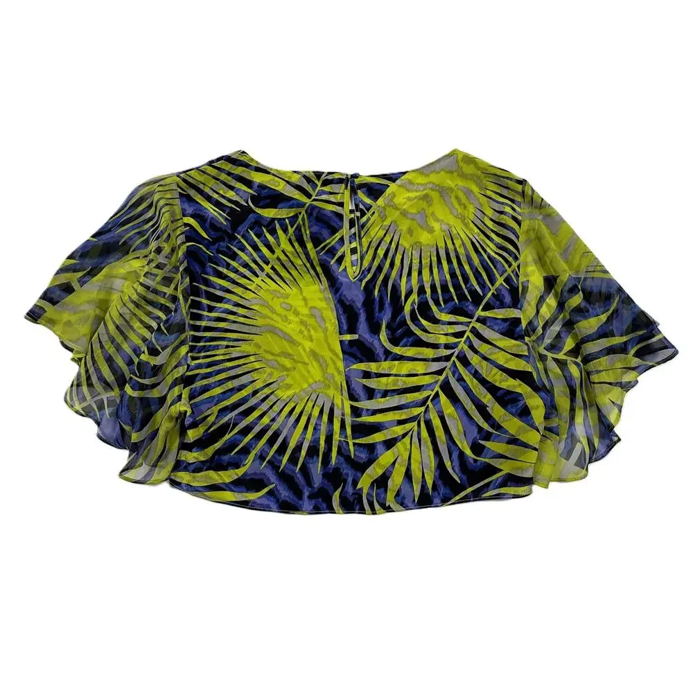 Guess by Marciano cropped chiffon Hawaiian print blouse vacation resort top Sz S - Picture 6 of 9
